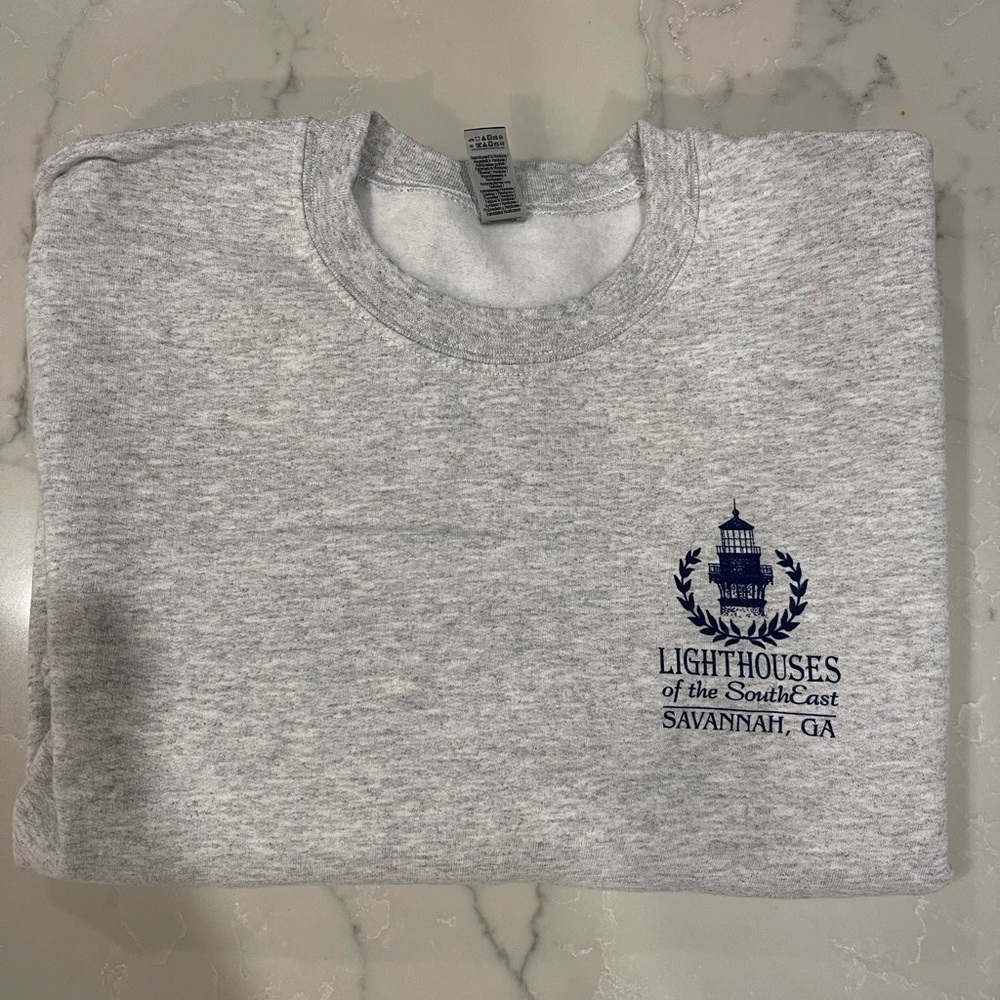 Gildan Gray Sweatshirt with Navy Lighthouse Design